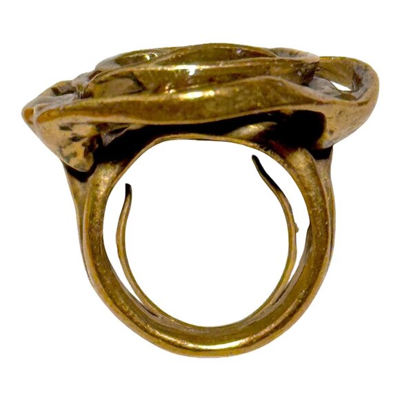 Oscar de la Renta Abstract Rose Statement Ring Gold-Tone Adjustable Size 4.5-5.5 - Picture 4 of 6